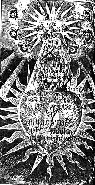 Fourteenth of the mystical heart diagrams of Paul Kaym, in The Helleleuchtender Hertzens-Spiegel, Amsterdam and Gdansk,